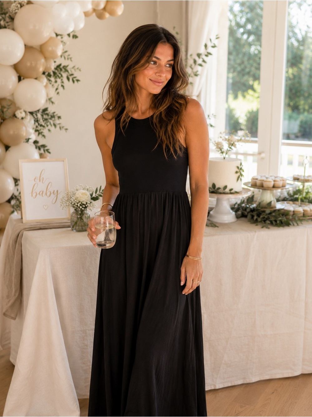 Maxi Black Tank Top Dress Size Large with Silk Skirt Boutique Brand